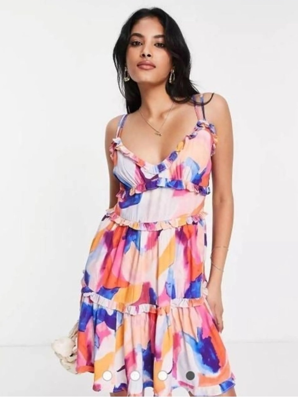 French Connection Pink Multi Ruffle Tiered Mini Dress